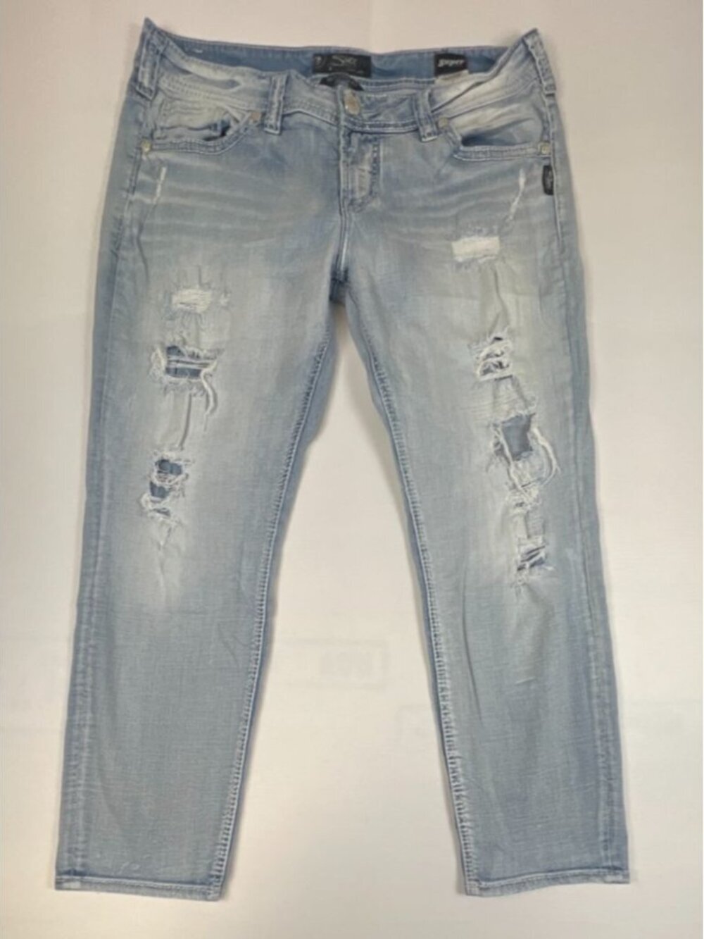 Silver Jeans Women 32x25 Boyfriend Distressed Blue Light Wash Super Stretch